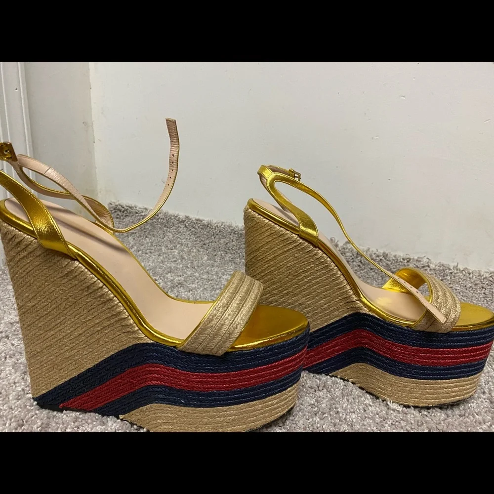 Metallic leather platform espadrille